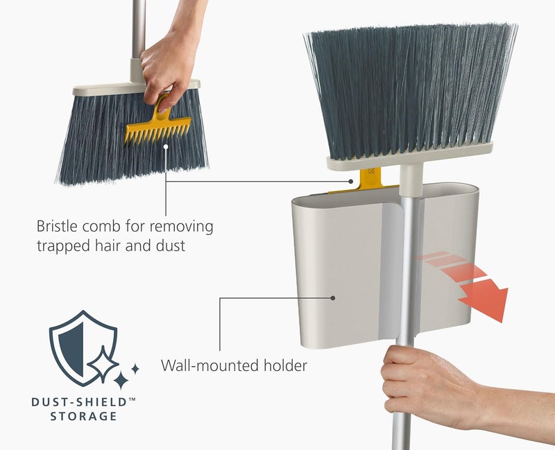 Joseph Joseph CleanTech Wall-Mounted Adjustable Long Handle Broom Sweeper with Dust-Shield Storage - Image 4